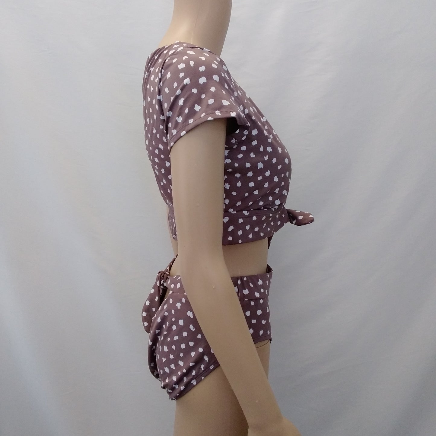 NWT - Time and Tru Brown White 2-Piece Swimsuit - Top M, Bottom L