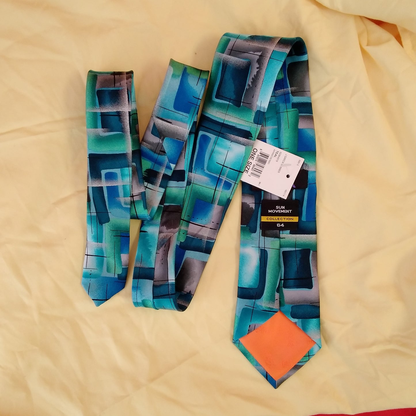 NWT - GARCIA SUN MOVEMENT teal Geometric Pattern 100% SILK Tie - 61"
