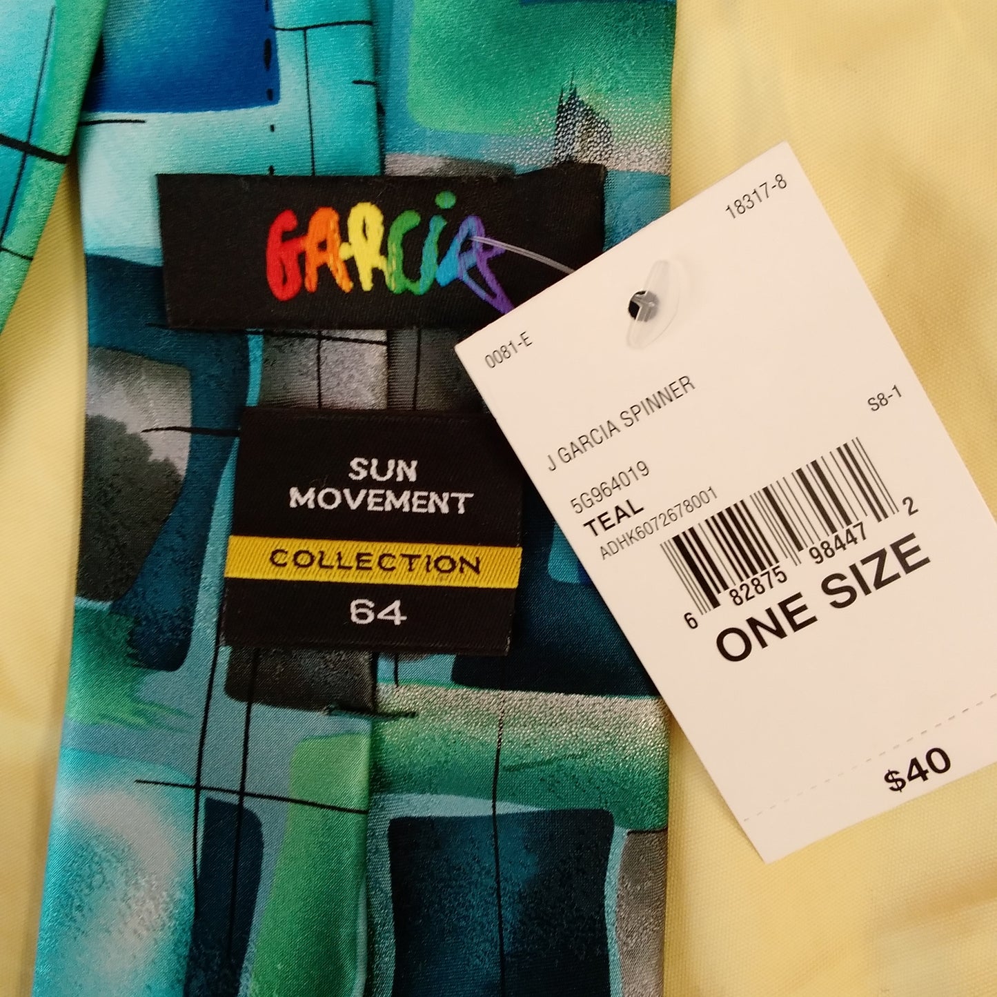 NWT - GARCIA SUN MOVEMENT teal Geometric Pattern 100% SILK Tie - 61"