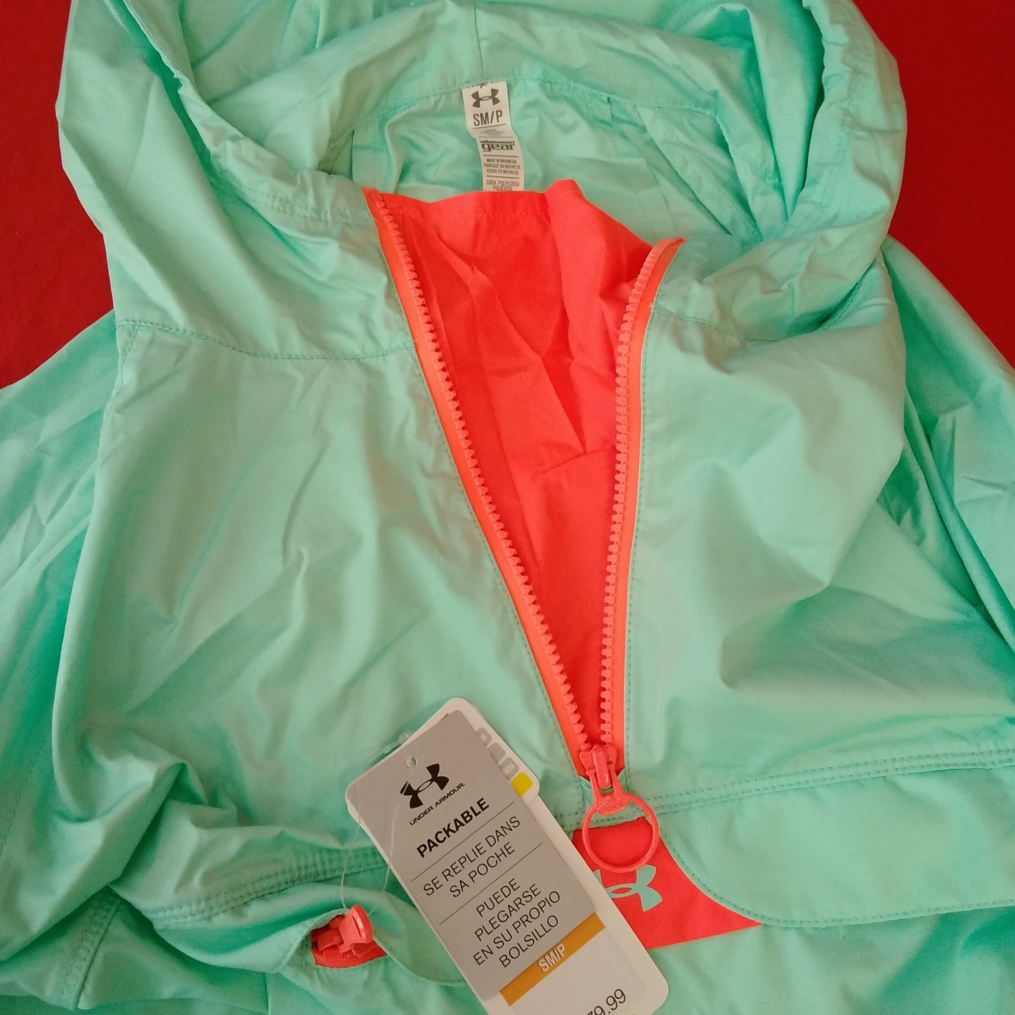 NWT - Under Armour Women's Seafoam Green Hooded Rain Jacket - Size: SM/P