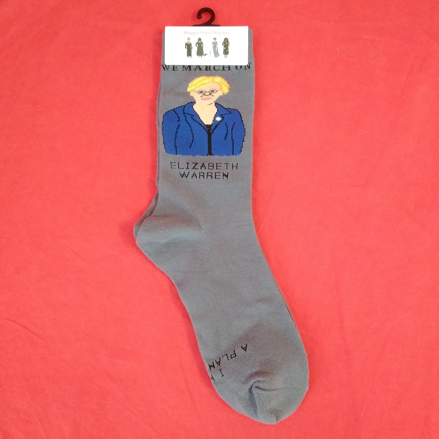 NWT - "Elizabeth Warren" Gray Crew Socks by Maggie Stern Stitches
