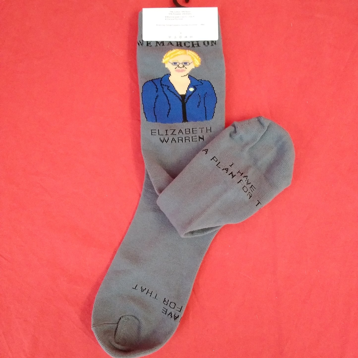 NWT - "Elizabeth Warren" Gray Crew Socks by Maggie Stern Stitches