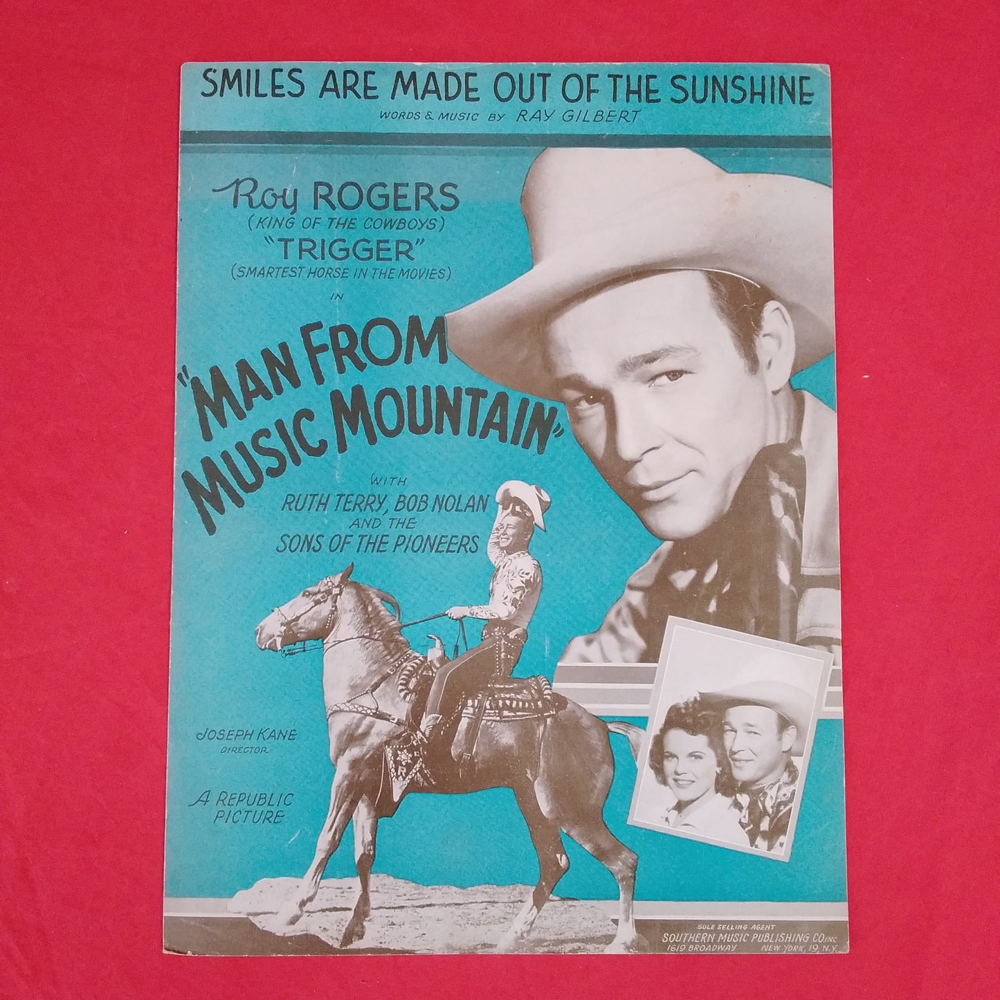 Vintage - Sheet Music "Smiles Are Made Out Of The Sunshine" Roy Rogers & Trigger in Man from Music Mountian