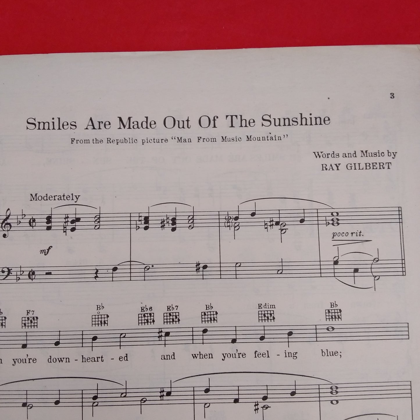 Vintage - Sheet Music "Smiles Are Made Out Of The Sunshine" Roy Rogers & Trigger in Man from Music Mountian