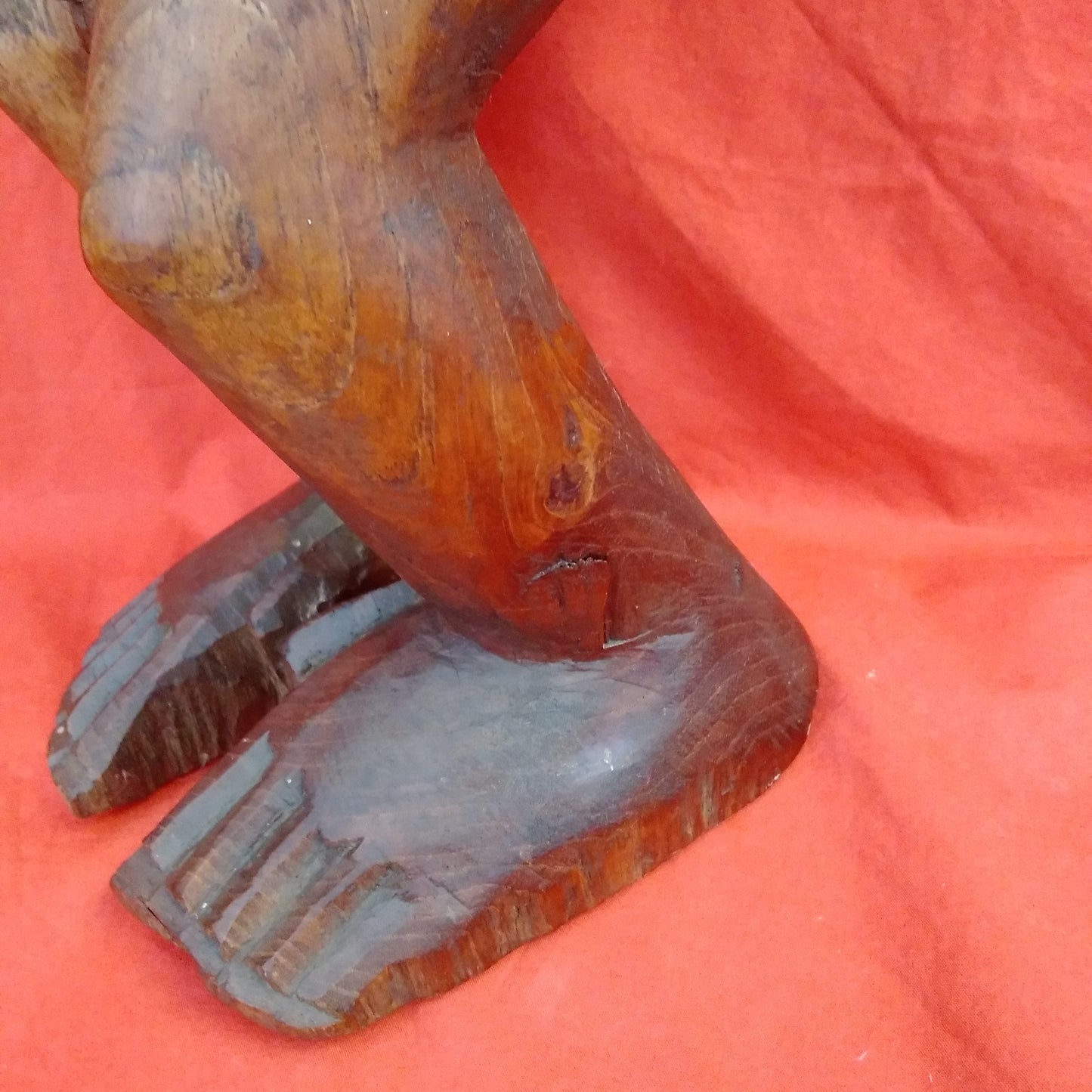 Vintage - 24" Wood Carving from Ghana of a Monkey Drinking from a Coconut
