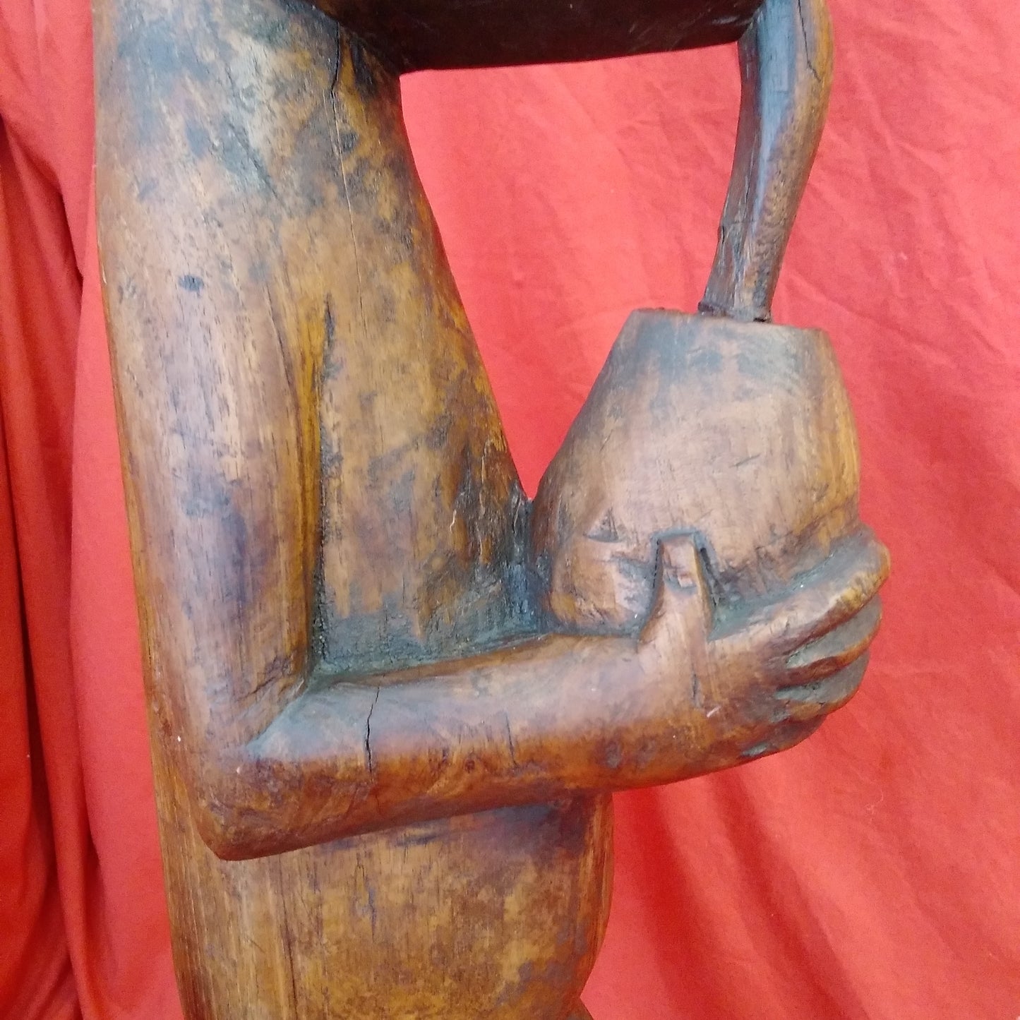 Vintage - 24" Wood Carving from Ghana of a Monkey Drinking from a Coconut
