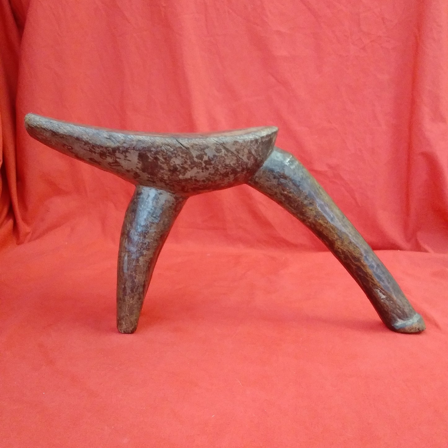 Antique - Tribal Hand Carved 3 Legged Wood Headrest