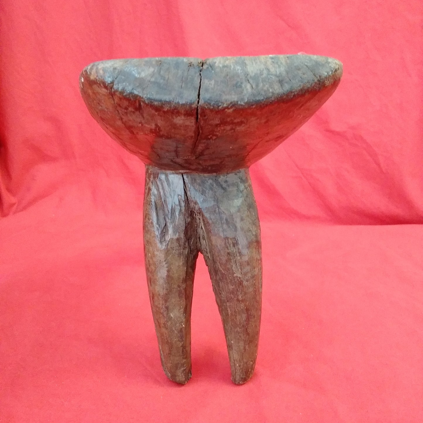 Antique - Tribal Hand Carved 3 Legged Wood Headrest