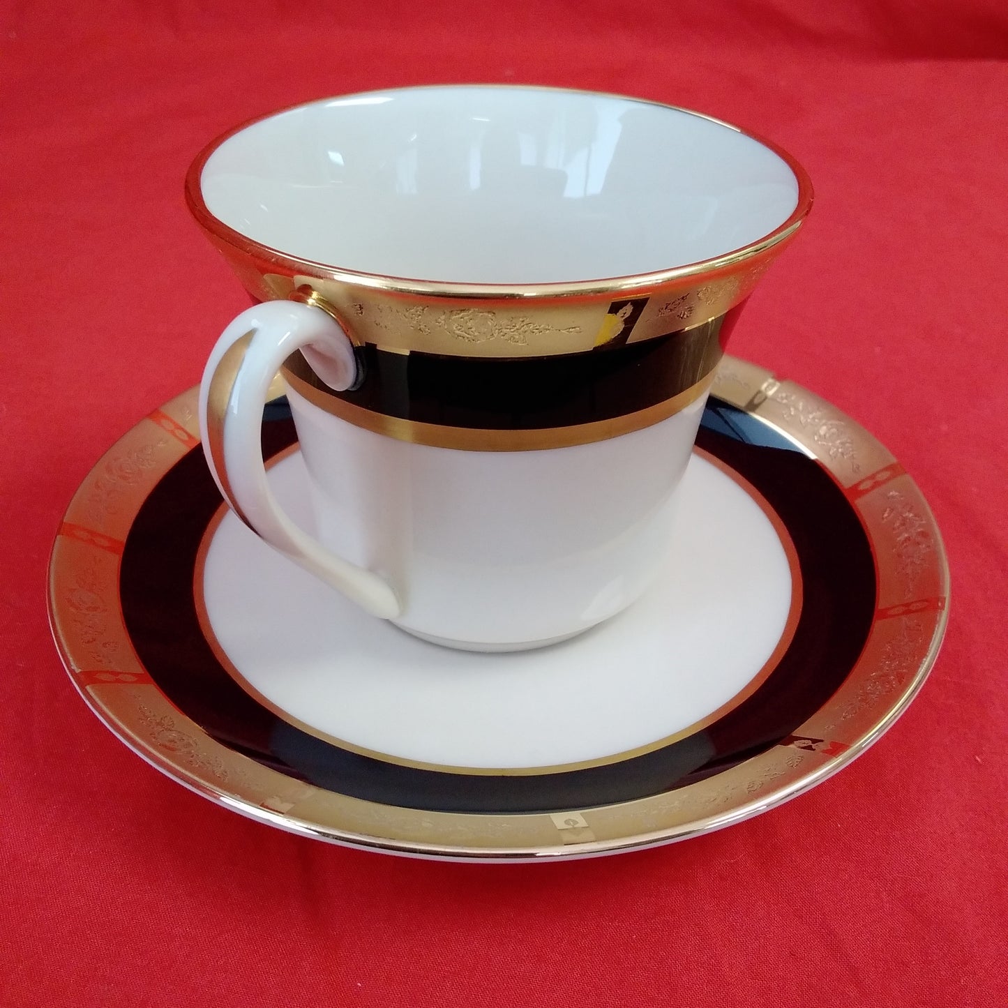 Vintage - Flintridge China Black/Gold Georgian Rose Cup and Saucer