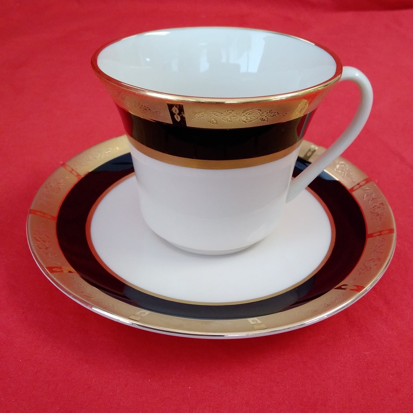 Vintage - Flintridge China Black/Gold Georgian Rose Cup and Saucer