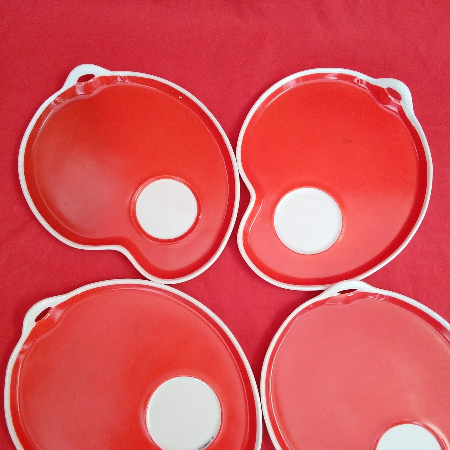 Vintage - set of 6 - Josef Lenhart (JLS) Red and White Tea cups and snack trays