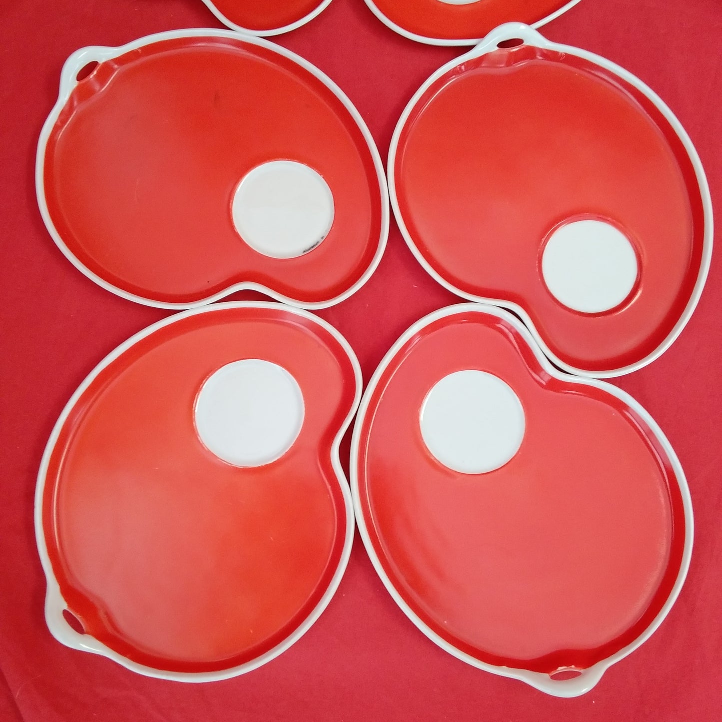 Vintage - set of 6 - Josef Lenhart (JLS) Red and White Tea cups and snack trays