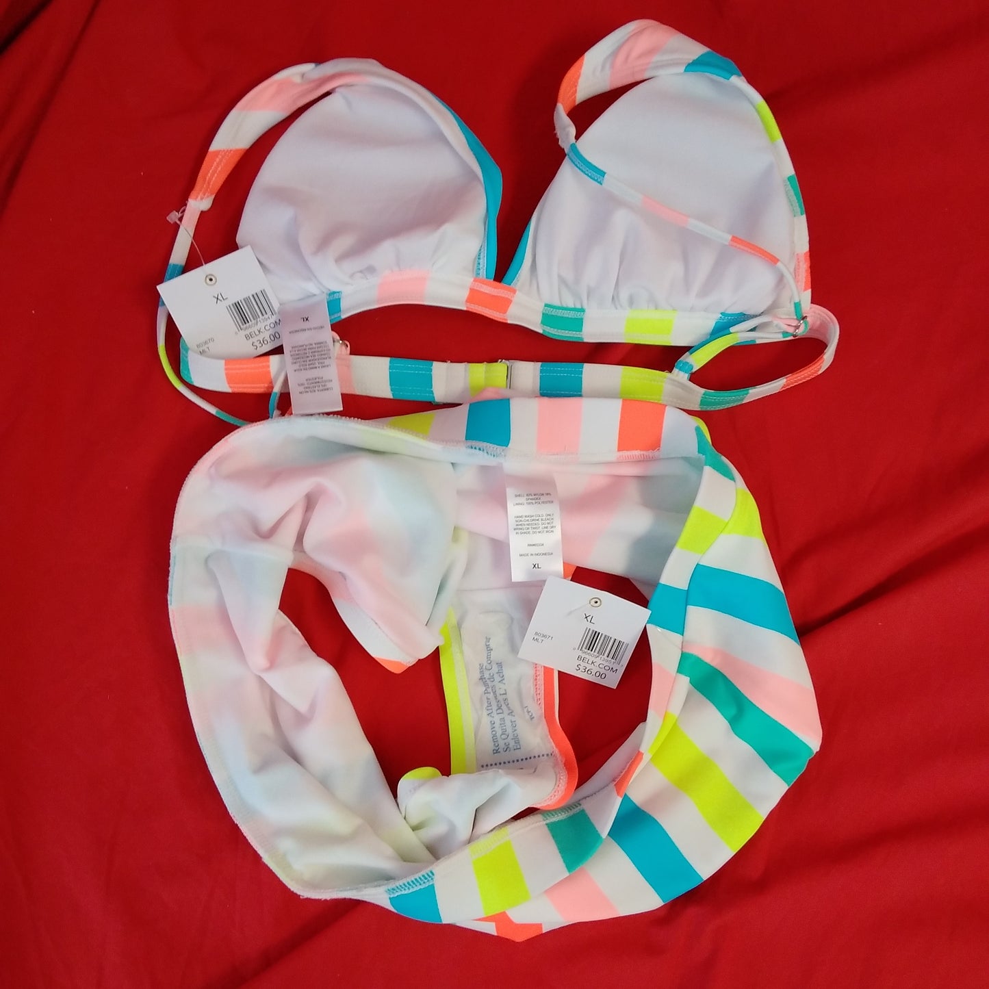 NWT - Cabana by Crown & Ivy Multicolored Striped Bikini - Size: XL
