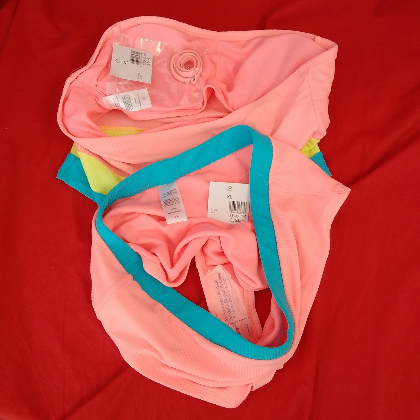 NWT - Cabana by Crown & Ivy Pink Blue Strapless Bikini - XL
