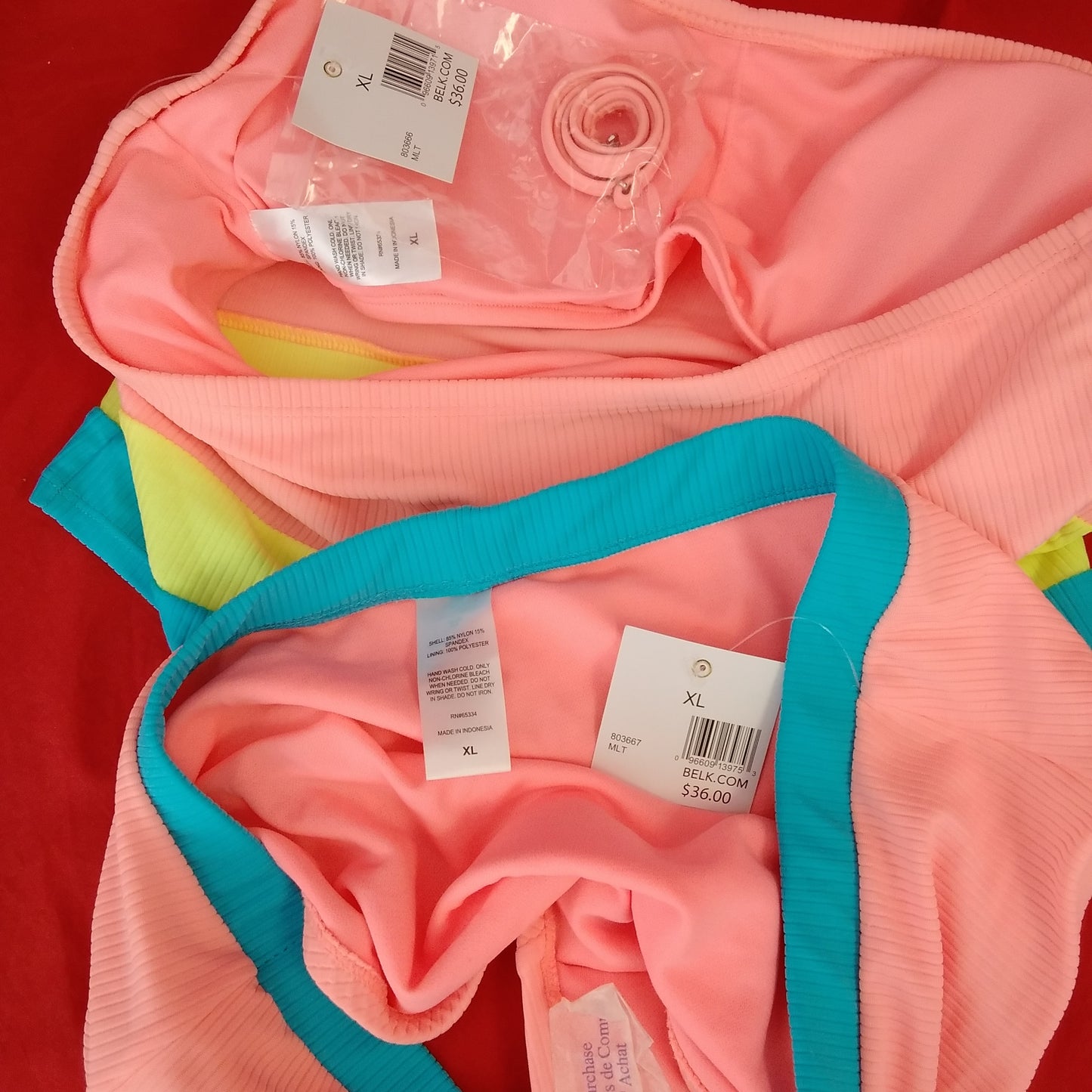 NWT - Cabana by Crown & Ivy Pink Blue Strapless Bikini - XL