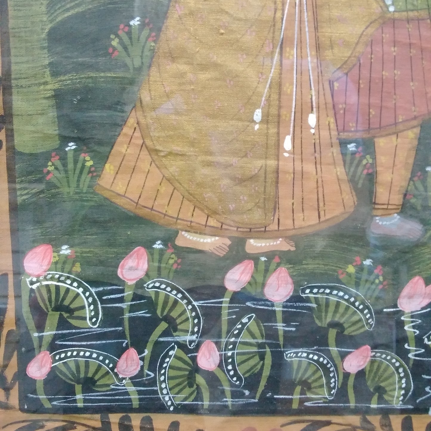 Vintage - Indian Silk Pichhwai Painting - Matted & Framed (W) 22.25" x (H) 26.25"