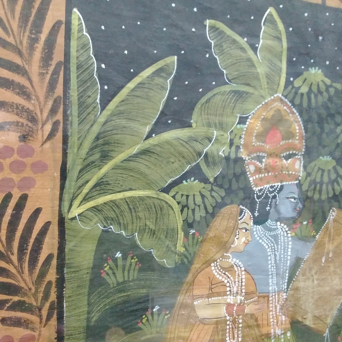 Vintage - Indian Silk Pichhwai Painting - Matted & Framed (W) 22.25" x (H) 26.25"