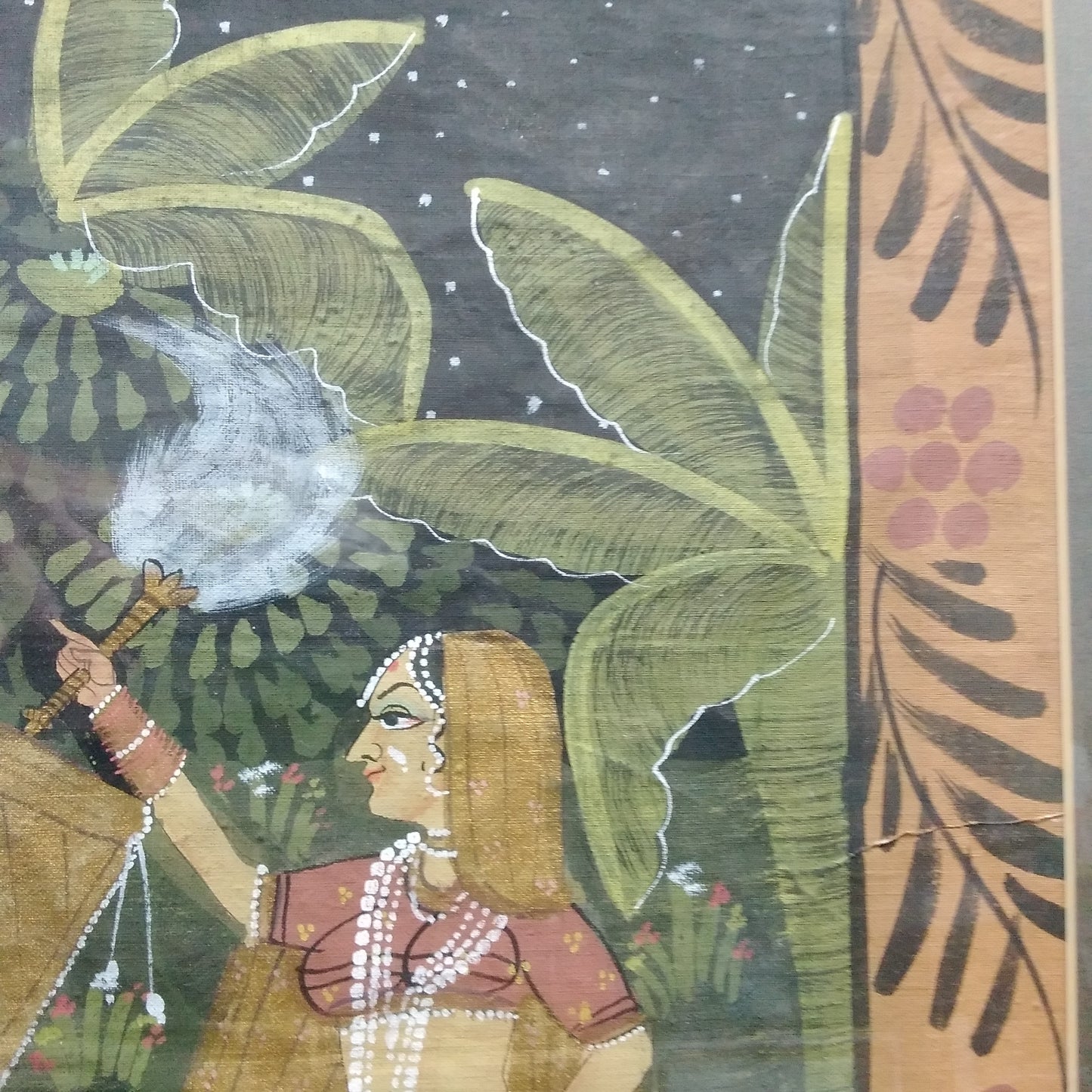 Vintage - Indian Silk Pichhwai Painting - Matted & Framed (W) 22.25" x (H) 26.25"