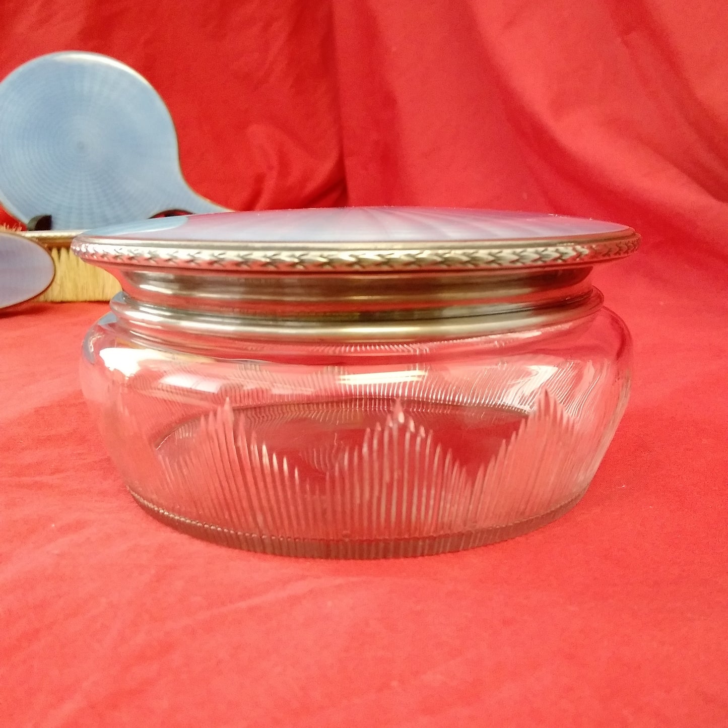 Antique - 1920's Tiffany & Co. Blue Guilloche Enameled Sterling Silver 5 Piece Dresser Set