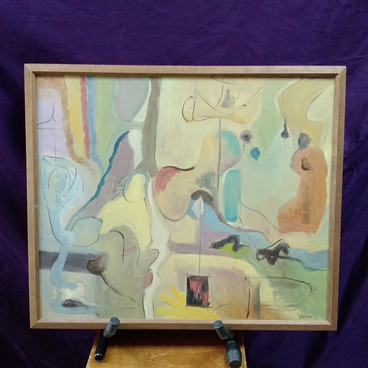 Vintage ~ 25"x21-1/4 Painting on Canvas Signed by Pat Angevine