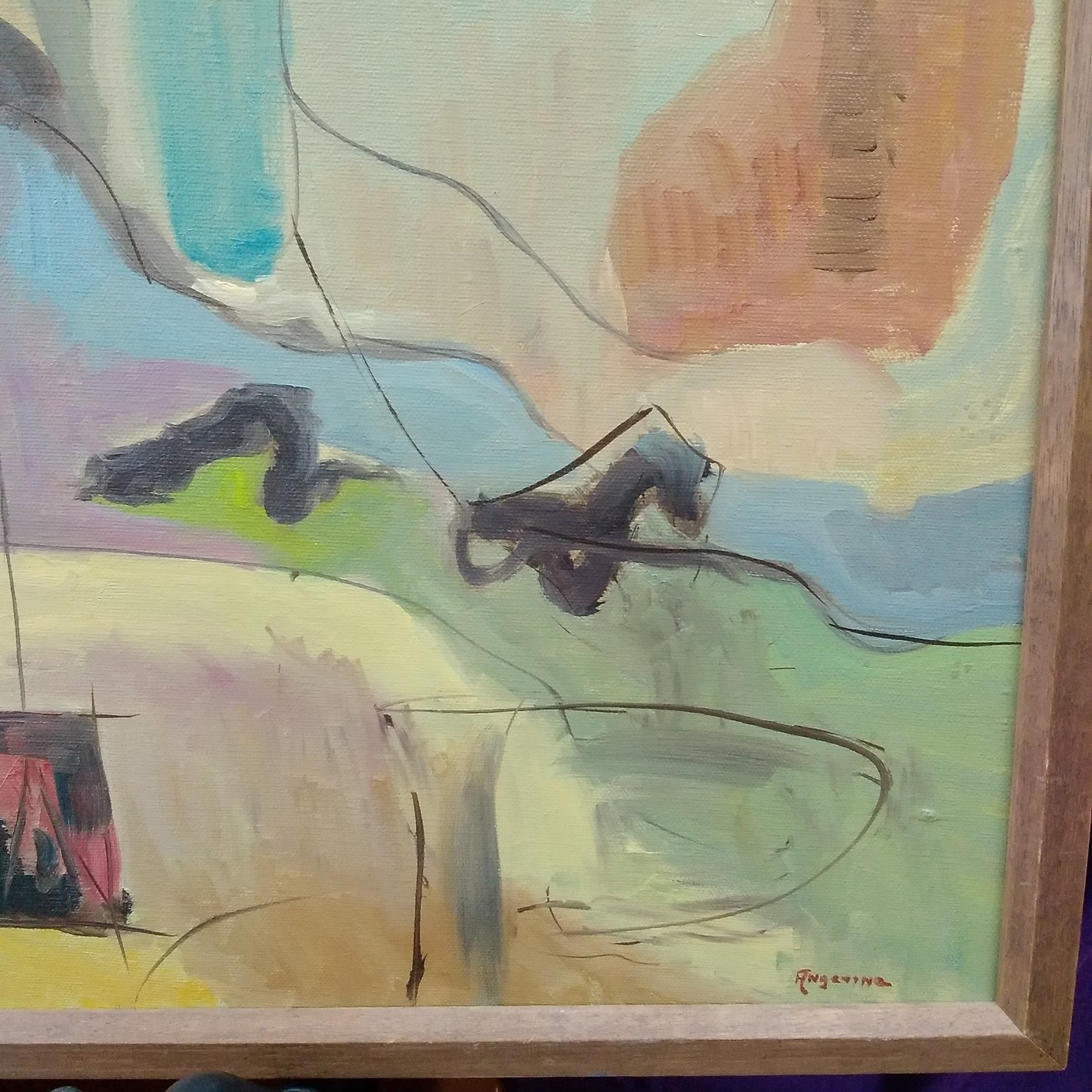 Vintage ~ 25"x21-1/4 Painting on Canvas Signed by Pat Angevine