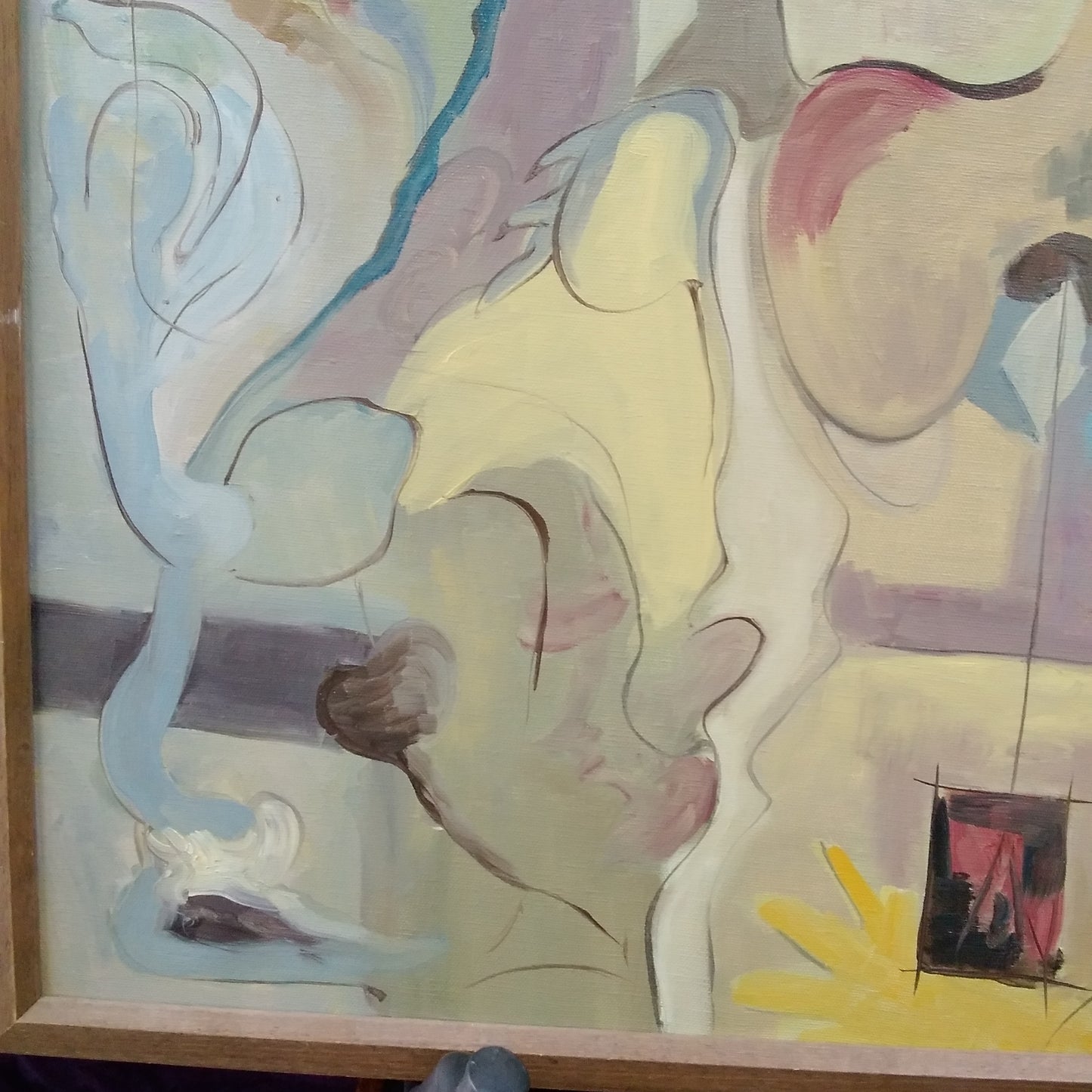 Vintage ~ 25"x21-1/4 Painting on Canvas Signed by Pat Angevine