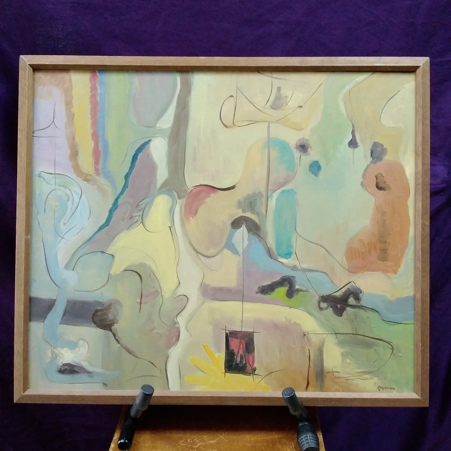 Vintage ~ 25"x21-1/4 Painting on Canvas Signed by Pat Angevine