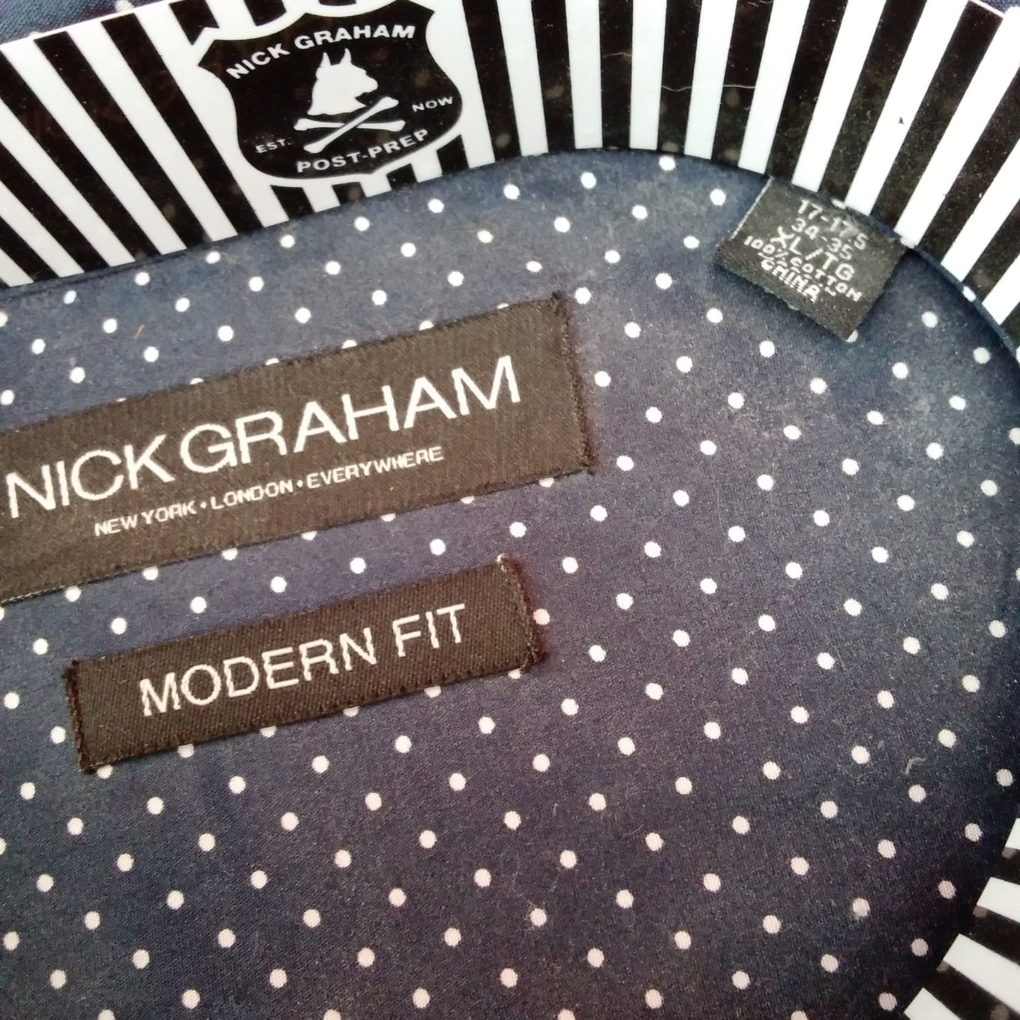 NWOT - Nick Graham Blue Dot Modern Fit Long Sleeve Shirt w/ Tie - XL