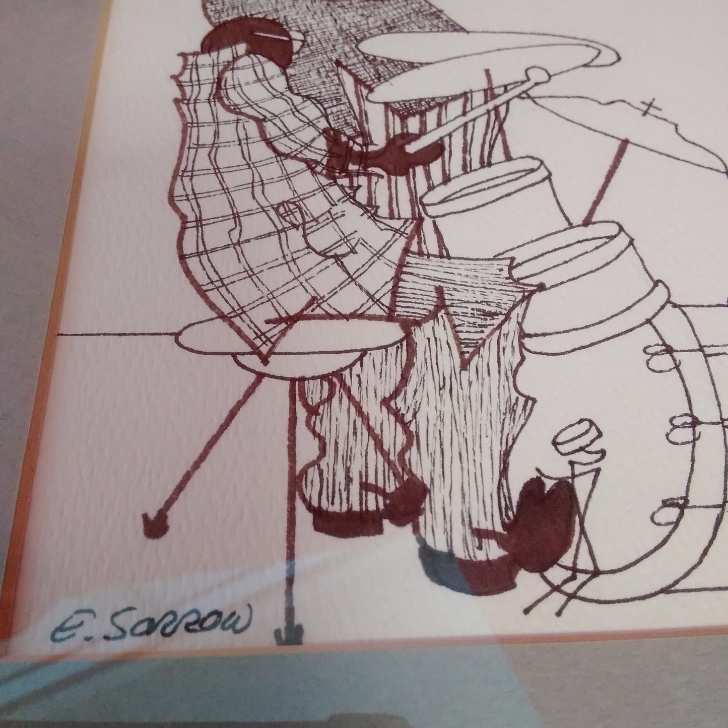 Vintage - E. Sorrow New Orleans Jazz 5.5" x 8" Drawing - Framed