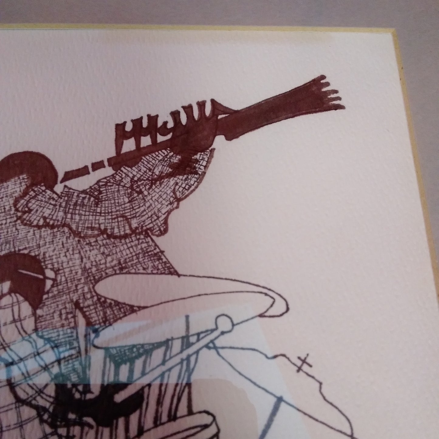 Vintage - E. Sorrow New Orleans Jazz 5.5" x 8" Drawing - Framed