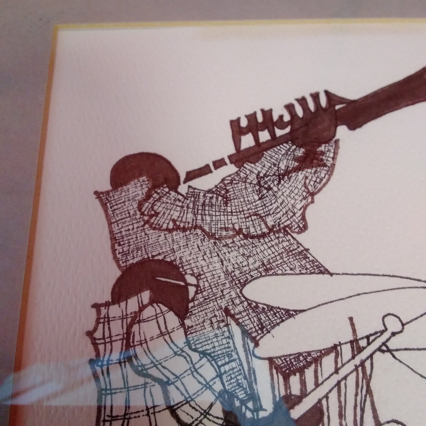 Vintage - E. Sorrow New Orleans Jazz 5.5" x 8" Drawing - Framed