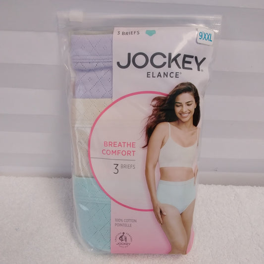 NWT - Jockey Elance Breathe Comfort 100% Cotton Brief Panties 3-Pack - Size: 9/XXL