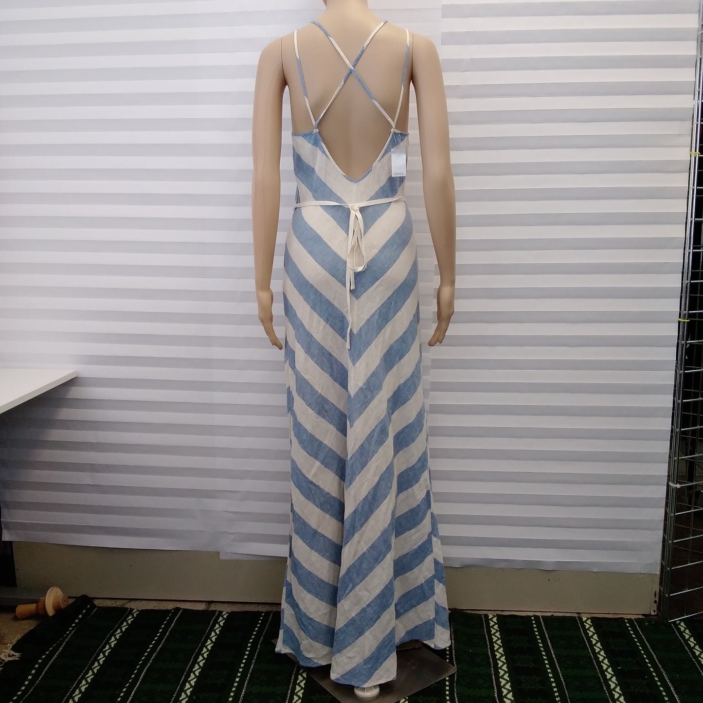 NWT - Loft Women's Blue and White V-Neck Sleeveless Strappy Dress - 4