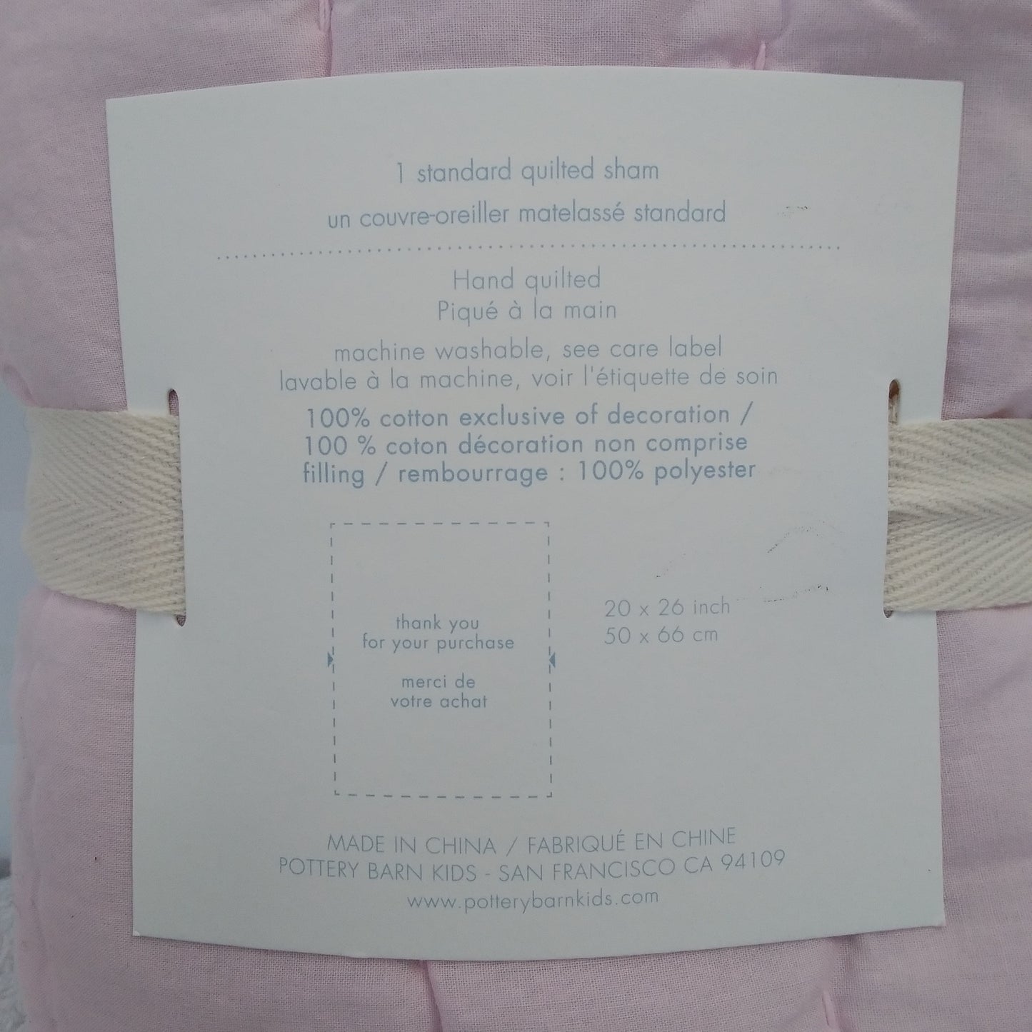 NWT - Set of 2 Pottery Barn kids Branson Pink Quilted Pillow Sham - Standard Size: 20"x26"