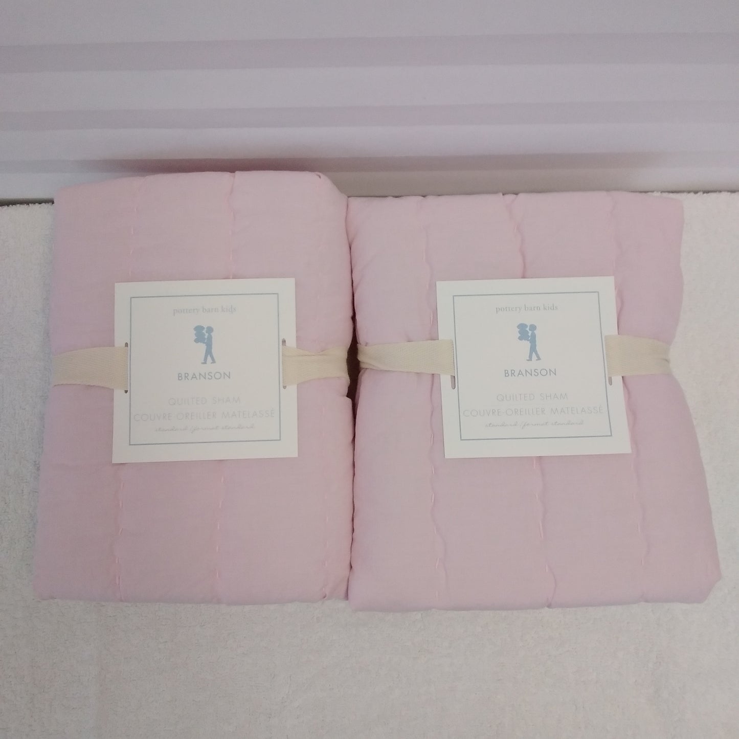NWT - Set of 2 Pottery Barn kids Branson Pink Quilted Pillow Sham - Standard Size: 20"x26"