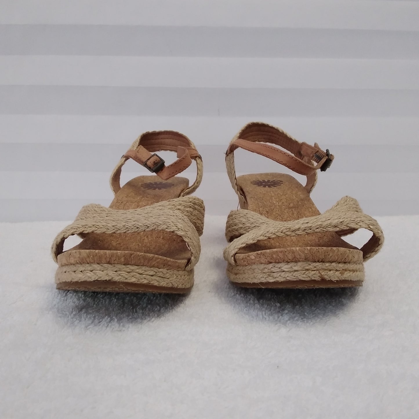 UGG Women's Luann Tan Leather Quarter Ankle Strap Espadrille Sandals - Size: 8
