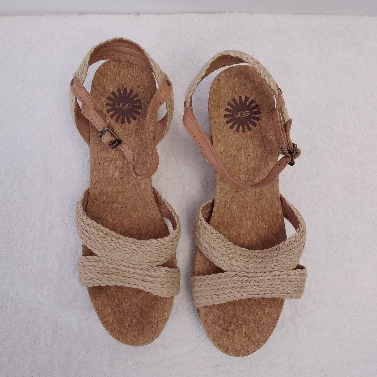 UGG Women's Luann Tan Leather Quarter Ankle Strap Espadrille Sandals - Size: 8