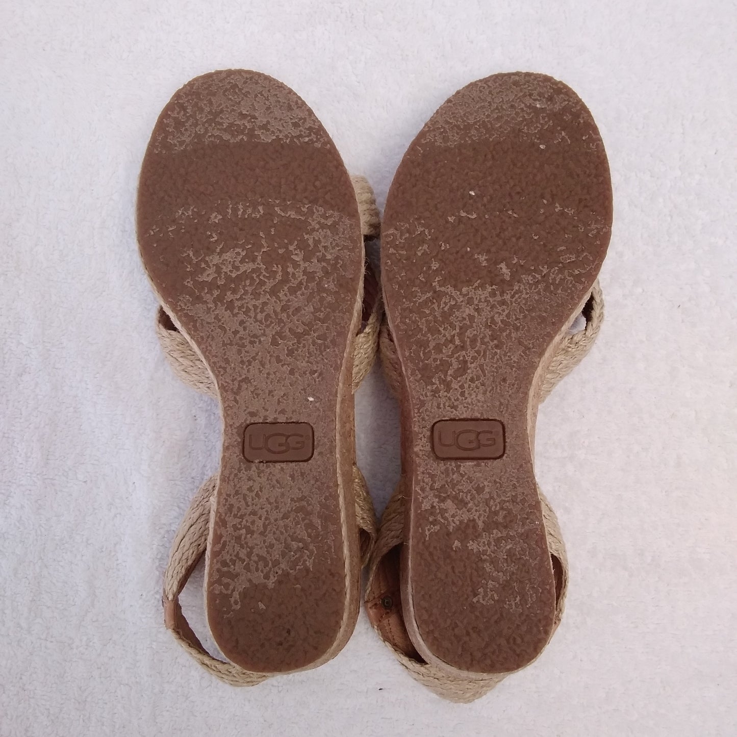 UGG Women's Luann Tan Leather Quarter Ankle Strap Espadrille Sandals - Size: 8