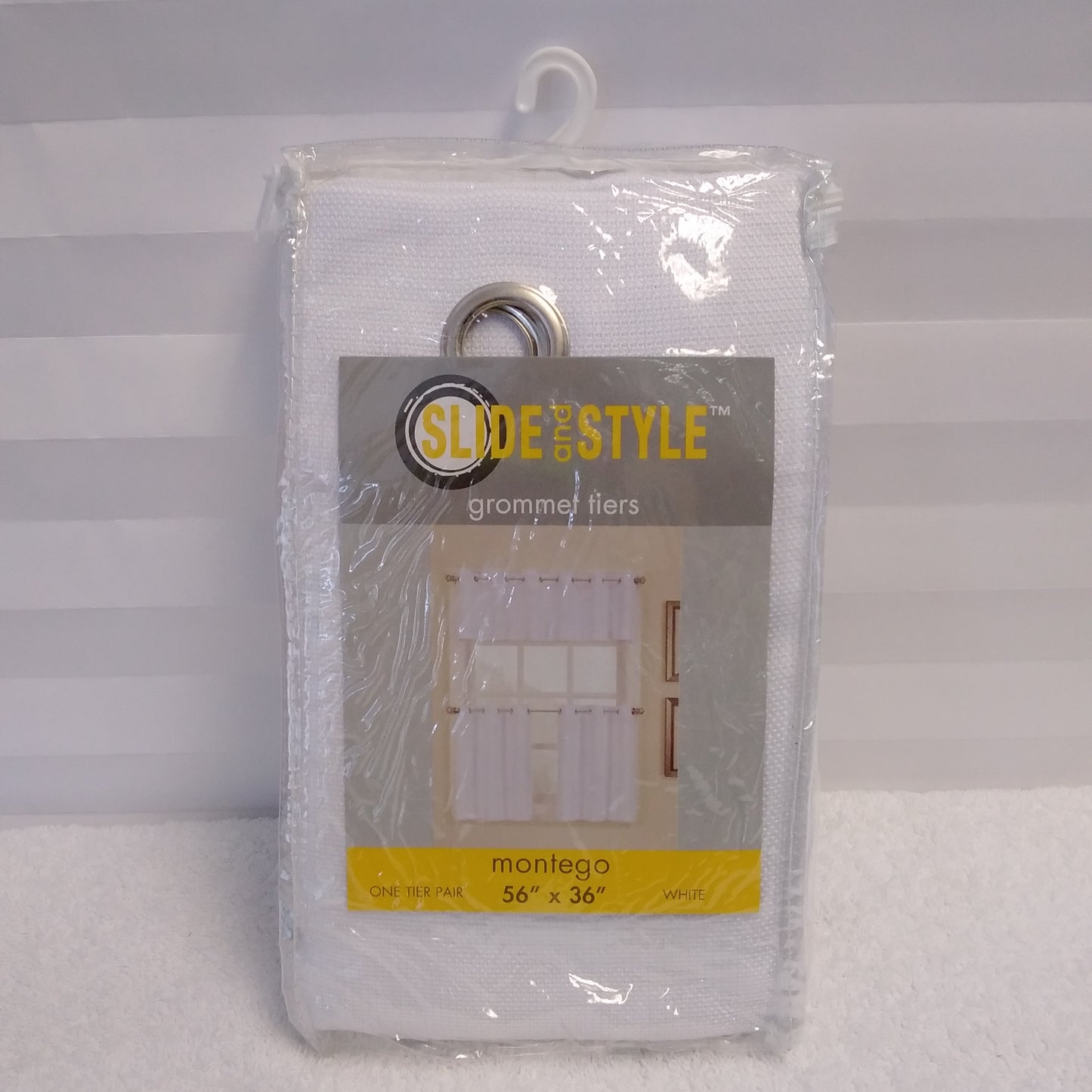 NIB - Lichtenberg Montego White Slide and Style Grommet Tiers Curtain - 56"x36"