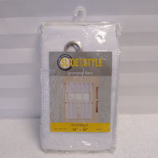 NIB - Lichtenberg Montego White Slide and Style Grommet Tiers Curtain - 56"x36"