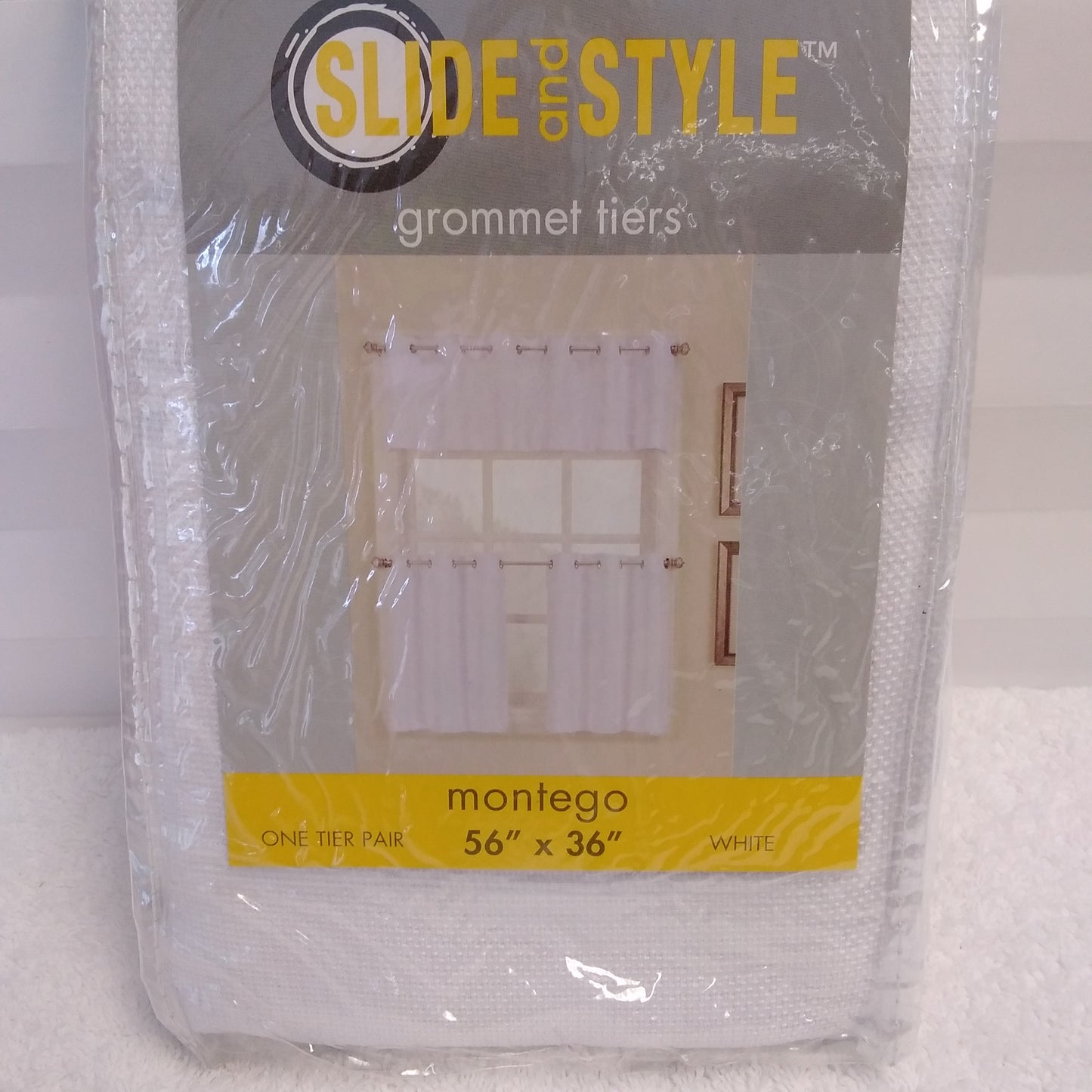 NIB - Lichtenberg Montego White Slide and Style Grommet Tiers Curtain - 56"x36"