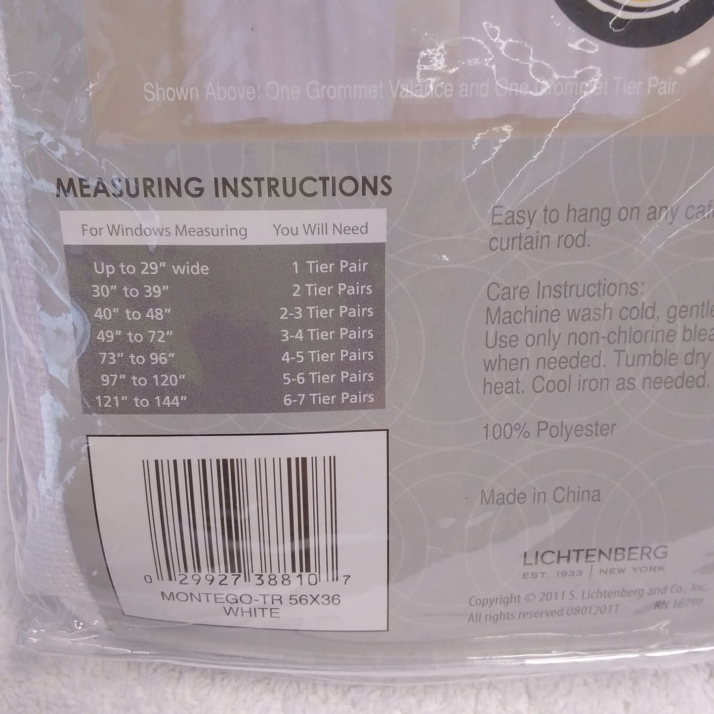 NIB - Lichtenberg Montego White Slide and Style Grommet Tiers Curtain - 56"x36"