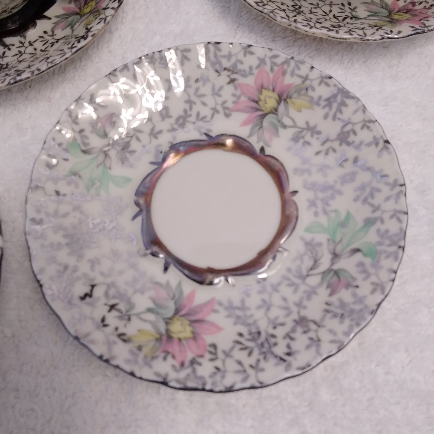 Rare Vintage - 29 Piece Scalloped Pastelfloral Platinum Chintz Tea Set MIT56 by Mitterteich