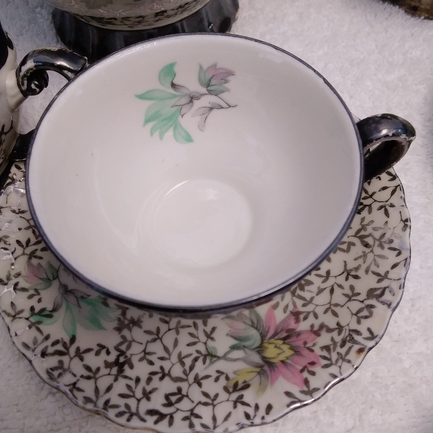 Rare Vintage - 29 Piece Scalloped Pastelfloral Platinum Chintz Tea Set MIT56 by Mitterteich