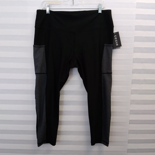 NWT - Tesla Black Gray Stripe Side Pockets Leggings - 2X-Large