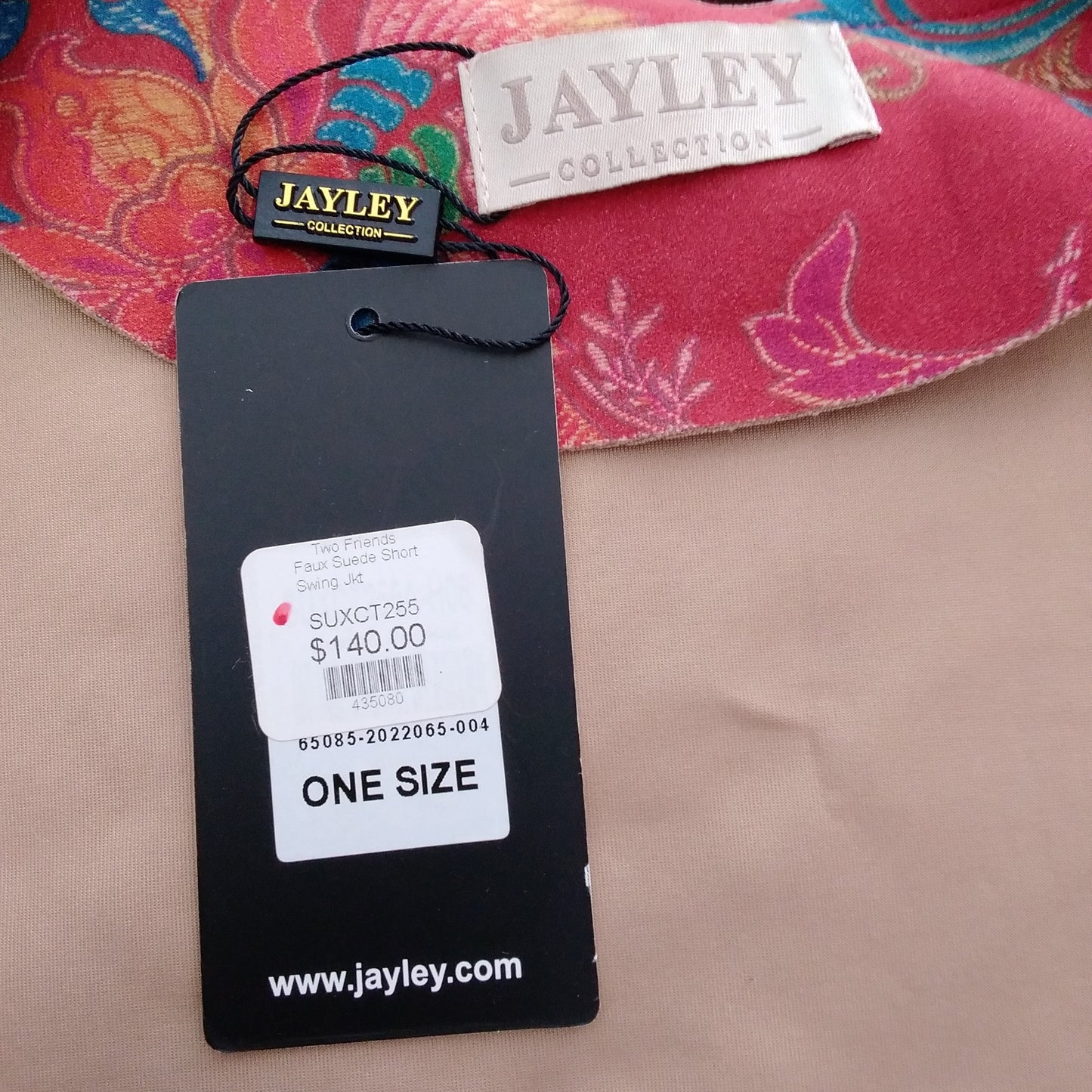 NWT -Jayley Red Faux Suede Floral Short Swing Jacket - One Size