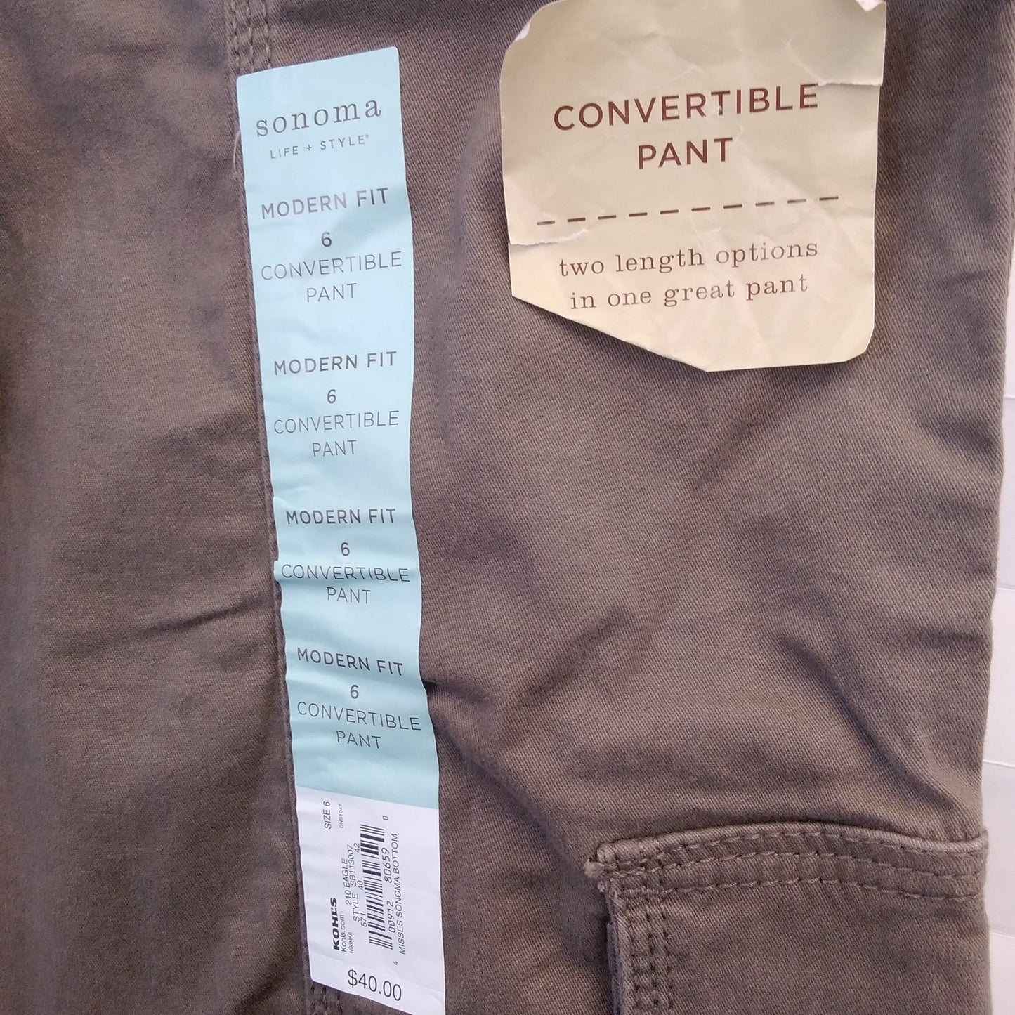 NWT - Sonoma Life + Style Misses Brown Convertible Pants - Size: 6