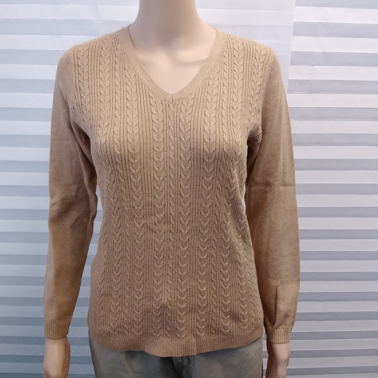 NWT - Talbots Petites Brown Lightweight Cableknit V-Neck Sweater - Size: M