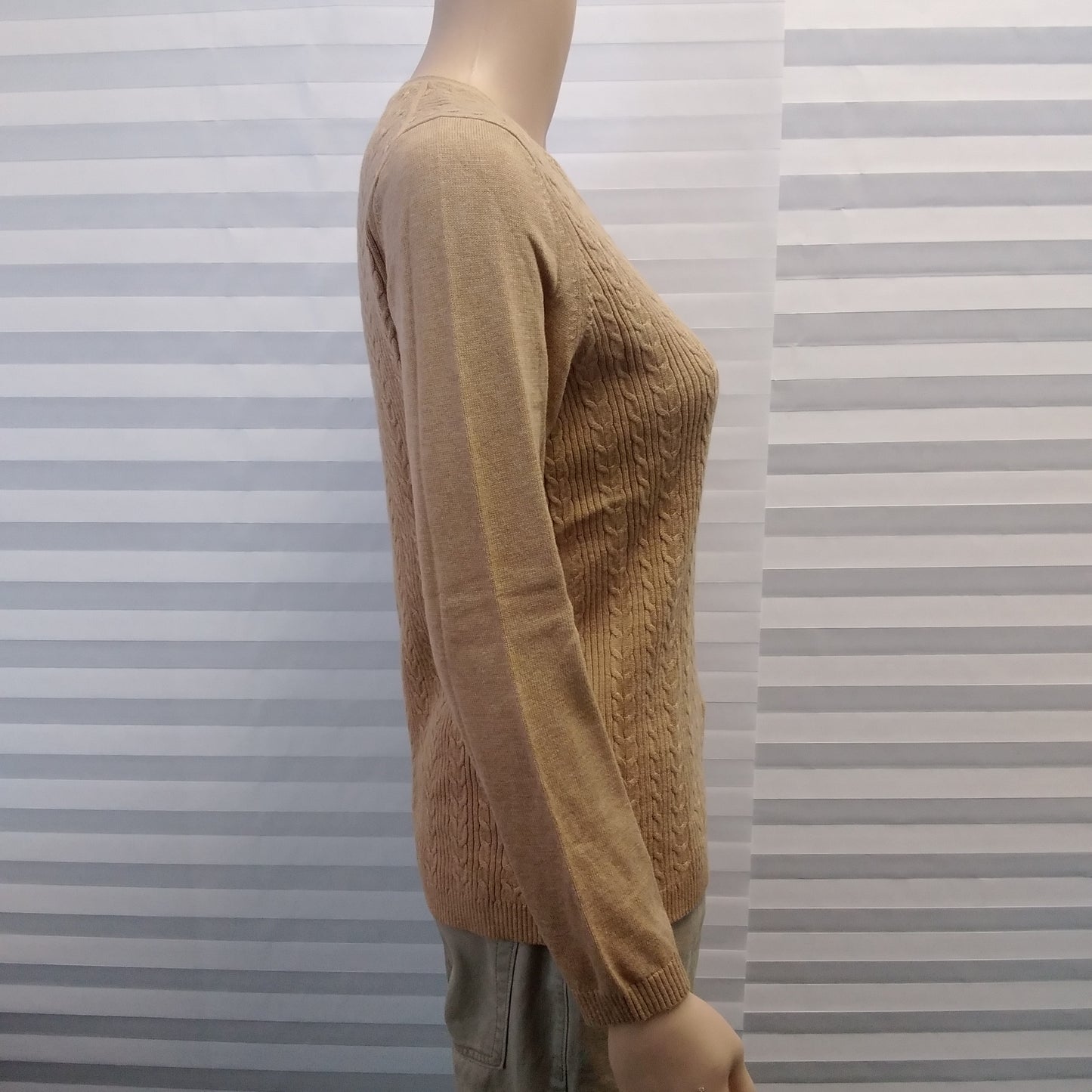 NWT - Talbots Petites Brown Lightweight Cableknit V-Neck Sweater - Size: M