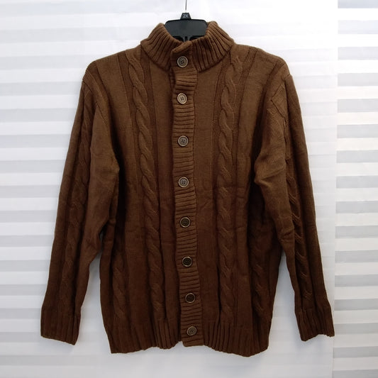 Paul Jones Men's Brown Stand Collar Cable Knit Cardigan Sweater - L